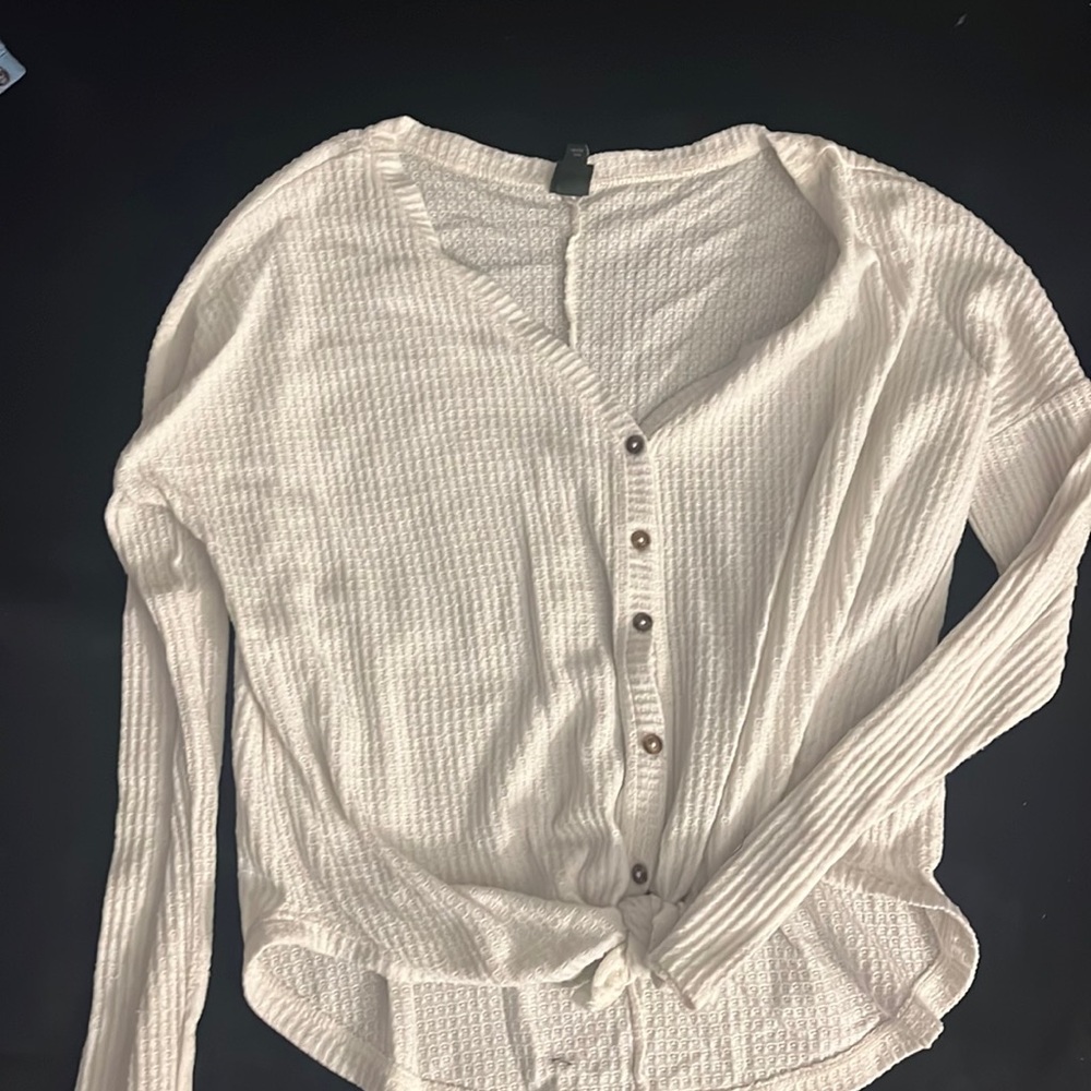 Waffle Knit Button Down Top